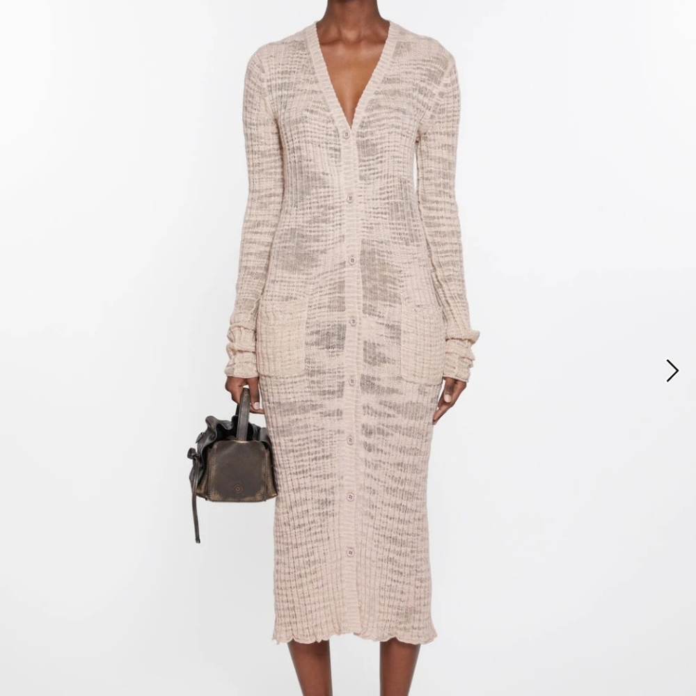 Acne Studios Wide Rib Button-up Fitted Cardigan Sheer Linen Blend Size M